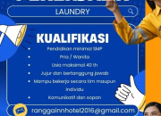 Lowongan Kerja Laundry Hotel di Subang Agustus 2025 – Lulusan SMP, Pria/Wanita!