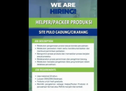 Loker Helper/Packer Produksi di PT Bintang Toedjoe (Pulo Gadung/Cikarang)
