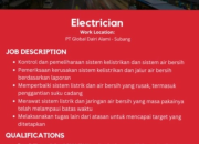 Lowongan Kerja Electrician (Teknisi Listrik) di PT Global Dairi Alami (Savoria), Subang