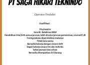 Lowongan Kerja Operator Produksi di PT Saga Hikari Teknindo, Cikarang (Lulusan SMA/SMK)