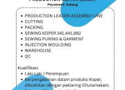 PT Merit Teknologi Membuka Lowongan Besar-besaran untuk Departemen Produksi! Dicari Tenaga Berpengalaman Koper, Sewing, Cutting, QC!