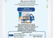 Lowongan Kerja Sales dan Driver di Distributor Resmi Aqua, Vit, & Mizone Jawa Barat
