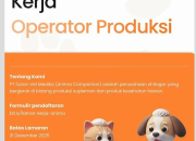 Lowongan Kerja Operator Produksi PT Sutan Vet Medika (Anima Companion) – Karir Industri Kesehatan Hewan 2025