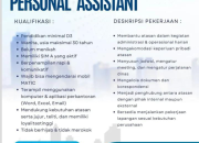 Lowongan Kerja Personal Assistant di Babakan Ciparay – Gaji Mulai Rp 3,7 Juta & Tunjangan Menarik