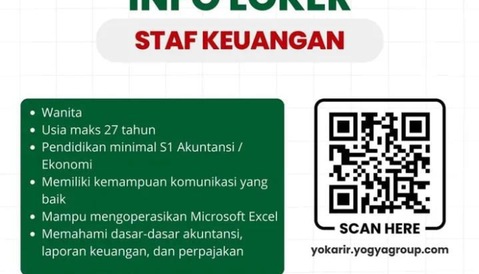 Lowongan Kerja Staf Keuangan Yogya Group Penempatan Bandung, Bogor, & Purwakarta