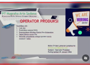 Lowongan Kerja Operator Produksi PT Nugraha Aria Sadana 2026