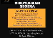Lowongan Kerja Barista Crew di Sumur Wahyu Purwakarta Terbaru 2026