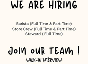 Lowongan Kerja Walk in Interview Barista, Store Crew, dan Steward Serasa Bakehouse Terbaru 2026